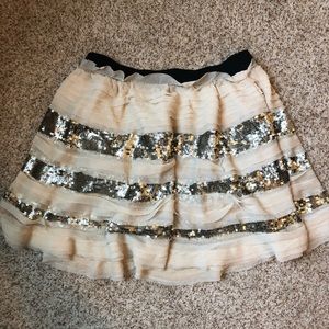 Free People Cream & Gold Sequin Skirt!! EUC